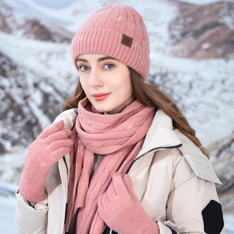 3 Pcs/Set Winetr Hat Scarf Gloves Set Unsiex Thick Elastic Neck Head Hands Protection Windproof Cap Neck Warmer Gloves Set