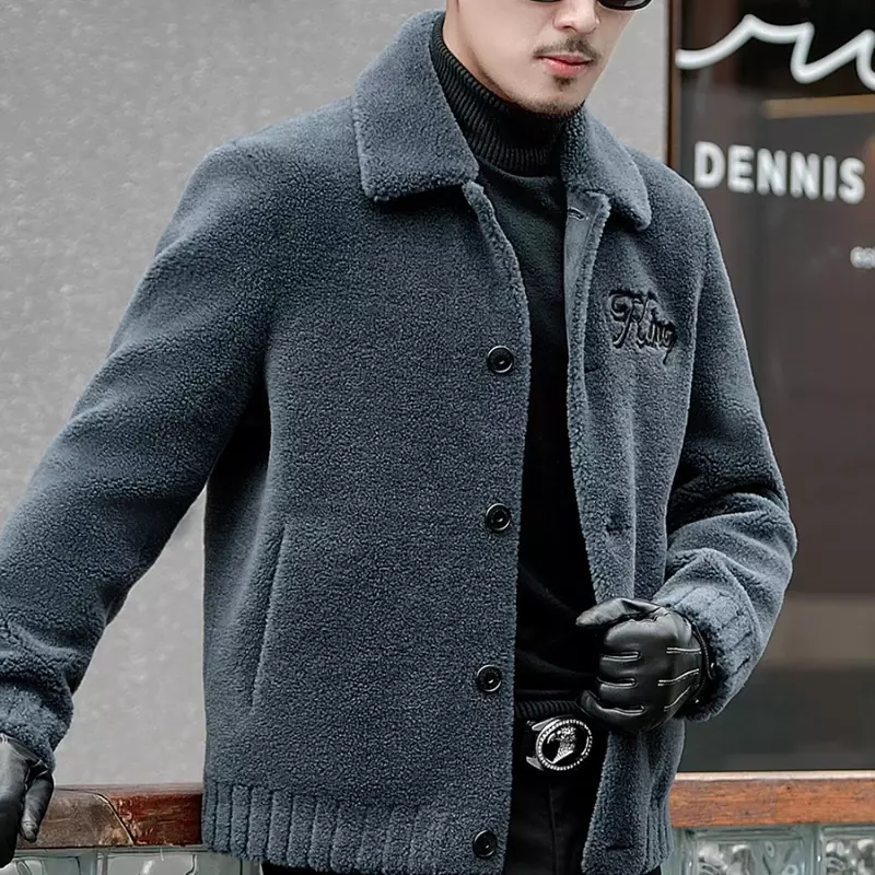 AYUNSUE куртка из короткой овечьей шерсти мужская меховая бархатная куртка из овечьей шерсти с коротким лацканом, Мужская Меховая куртка, Мужская одежда, зимняя куртка для мужчин