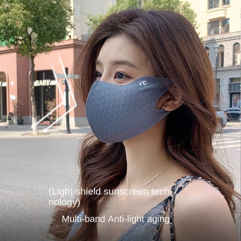 Anti-uv Upf50 + Ijs Zijde Masker Mode Ademend Traceless Gezichtsmasker Zonnebrandmasker Rijden Gezichtsmasker Unisex