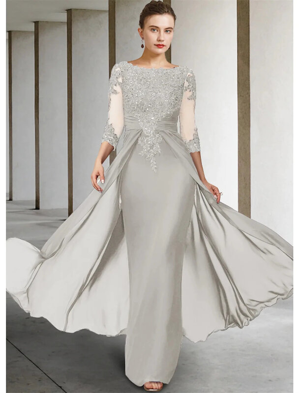 2023 Duricve фиолетовое платье для матери невесты, ювелирные изделия, аппликация с блестками, длинный рукав, спереди, боковое, потяните, складки, дизайнерское вечернее платье