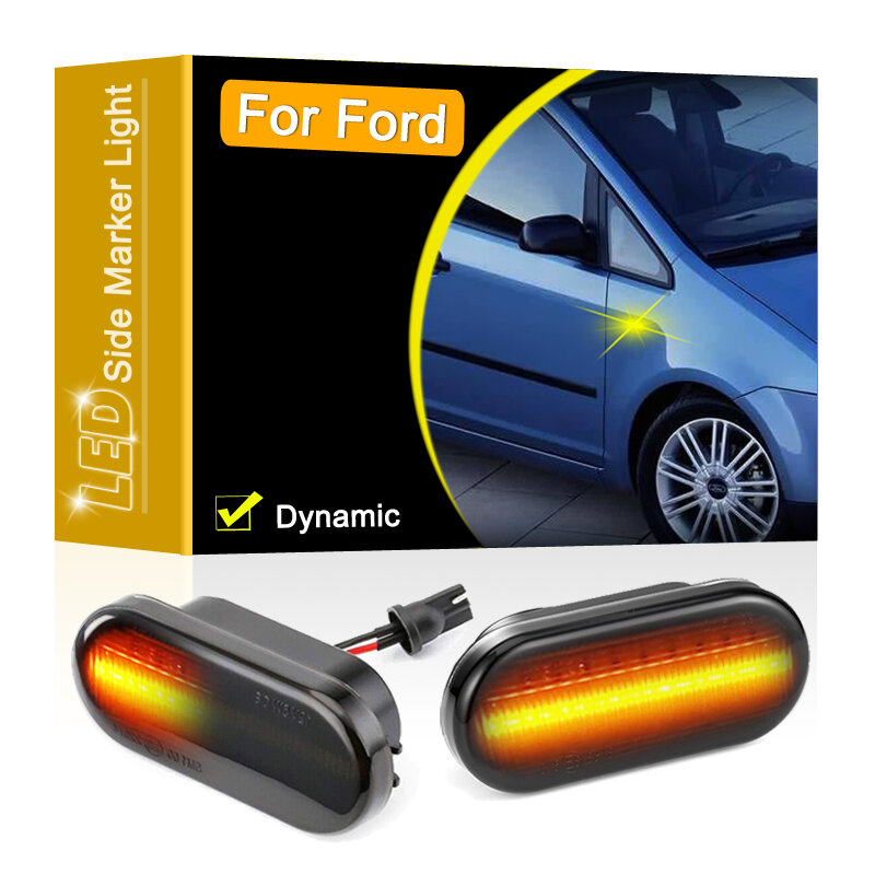 Smoked Lens Waterproof LED Side Fender Marker Lamp Flowing Turn Signal Light For Ford C-Max Fiesta Focus/MK2 Fusion Galaxy