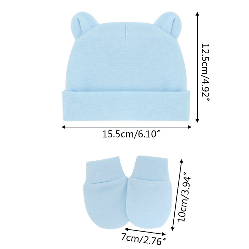 新生児綿ビーニー病院帽子とミトンセットソリッドキャンディーカラー伸縮性幼児暖かいキャップ手袋 0-1 歳 X90C
