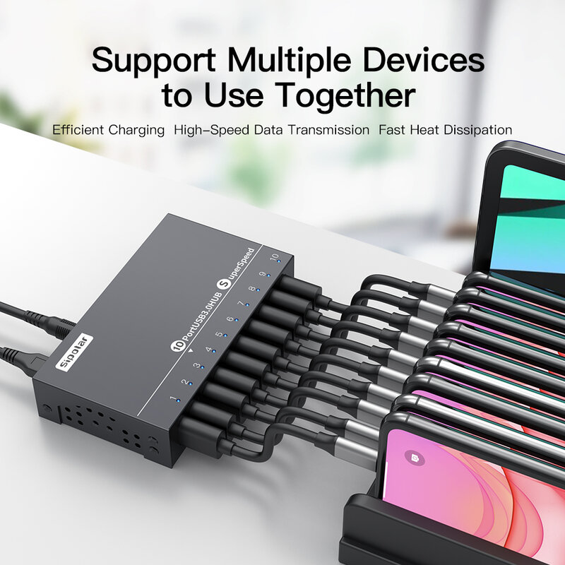 Sipolar A-103 10 Port USB 3.0 Hub High Speed Data Transfer Fast Charger Splitter External 12V5A Power Adapter For Phone Tablet