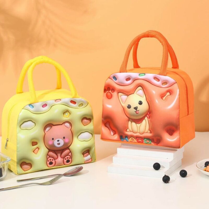 Lunch Bags 3D Cartoon Pattern Lunch Bags Tote Thermal Large Capacity Cartoon Lunch Bags 3D Pattern Colorful Animal Pattern