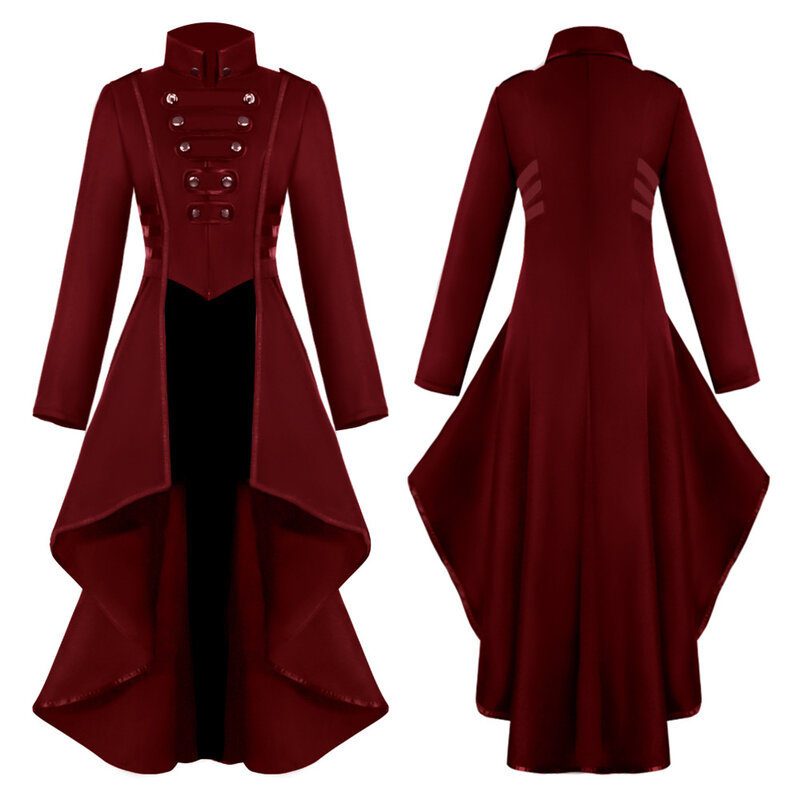 Abrigo Vintage Steampunk para mujer, chaqueta Punk, vestido gótico de manga larga con cola de golondrina
