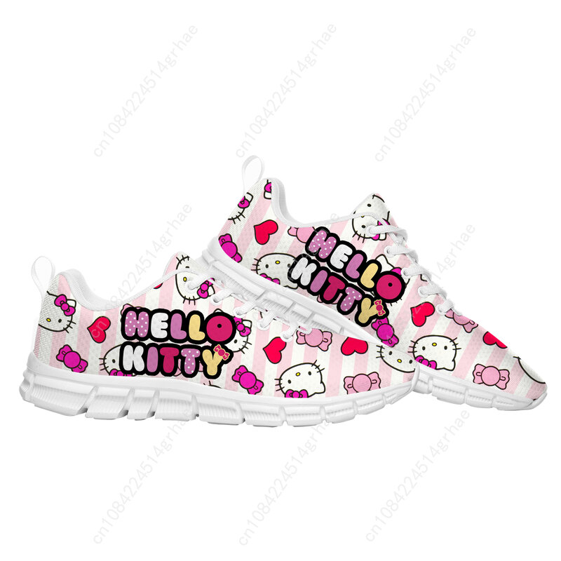 Кроссовки Hello Cute Мультяшные для мужчин и женщин, спортивная обувь с розовым котом для подростков и детей, высококачественные сникерсы в стиле комиксов манга, обувь на заказ