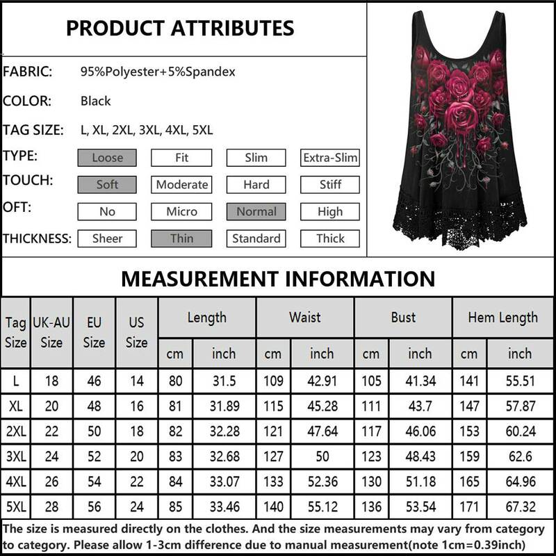 Plus Size Womens Floral Printed Sleeveless Tank Tops Ladies Loose Lace Summer Vest Camisole Summer Holiday Beach