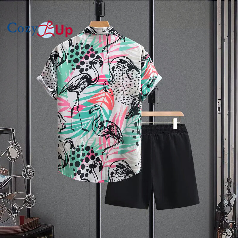 Men's Two Piece Outfits Floral Button Up Short Sleeve Shirt and Shorts Sets