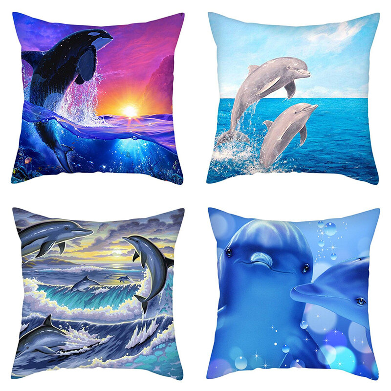 45x45cm Cute Dolphin Color SeaWorld Pillowcase Comfortable Sofa Office Car Seat Cushion Cover Home Decor Hold 