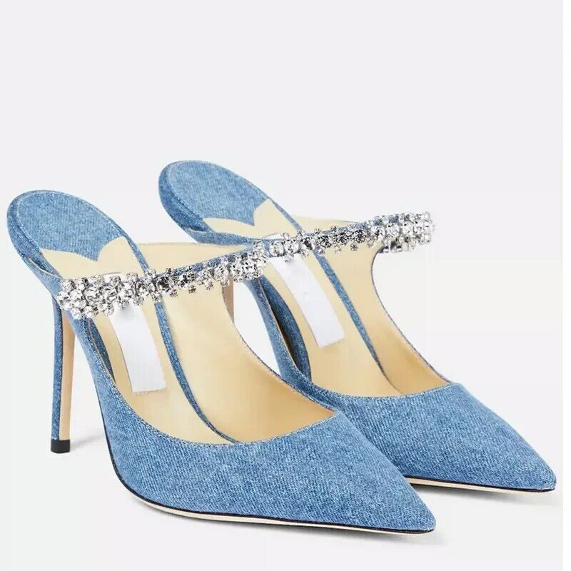 Pointed High Heels Summer New Baotou Rhinestone Slippers for Women