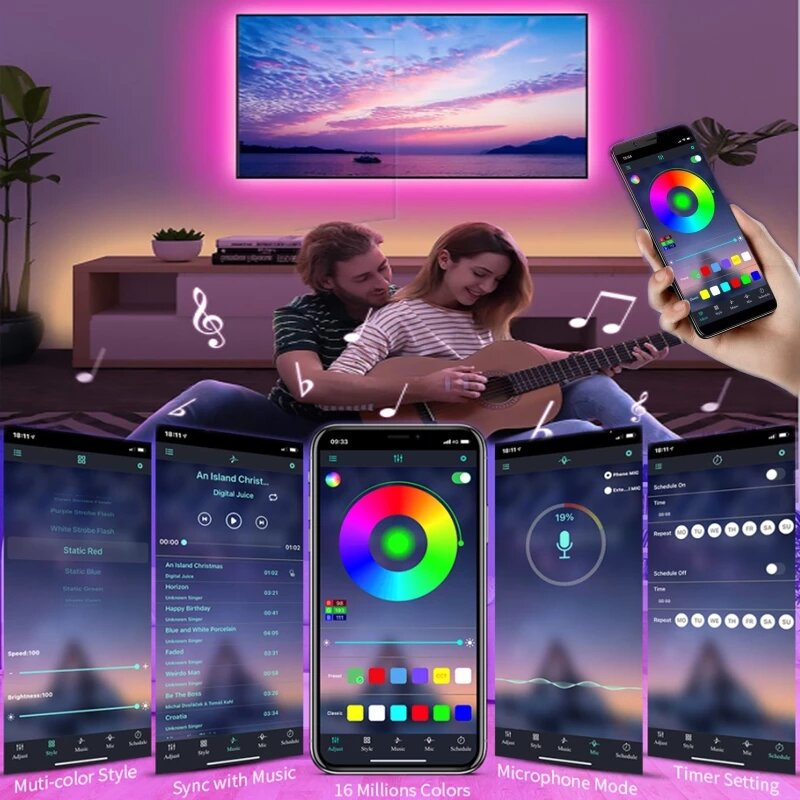 Tira de luces LED RGB para decoración de dormitorio, 16 colores, USB, Bluetooth, 5050, 5m, 10m, 15m, 20m, TV, retroiluminación para fiesta