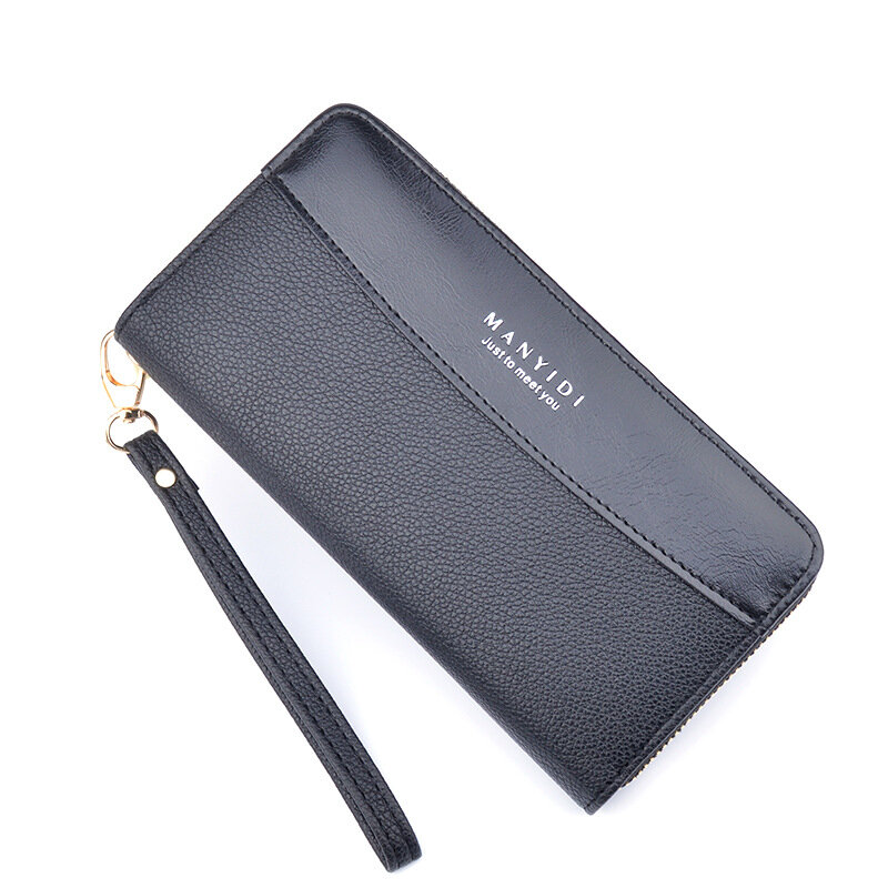 New Women's Long Zipper Purse Clutch Bag Fashion Splicing PU Mobile Phone Bag Large Capacity Wallet