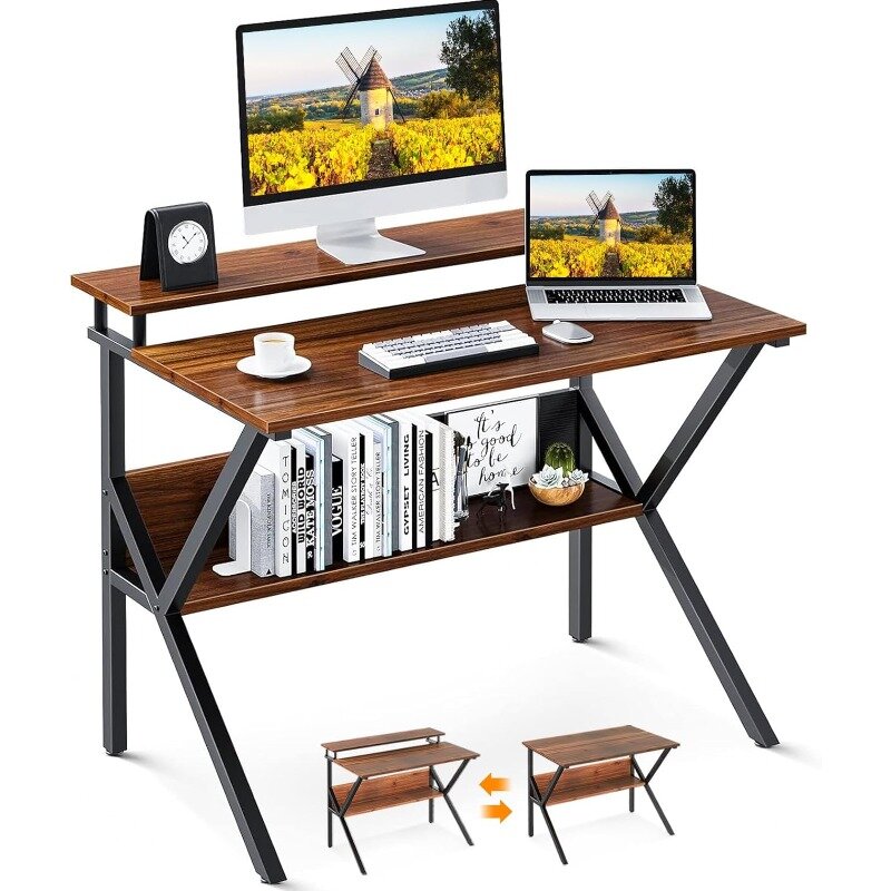 Petit bureau d'ordinateur compact avec rangement, petit bureau d'étude, petits espaces, 27.5 pouces