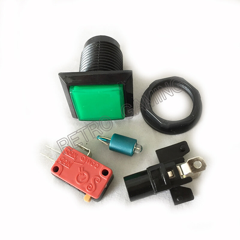 1 sztuk 32mm kwadratowy przycisk do gry arkadowej LED podświetlany włącznik przyciskowy z mikroprzełącznikiem do gry zręcznościowe (DC 12V, 5 kolorów)