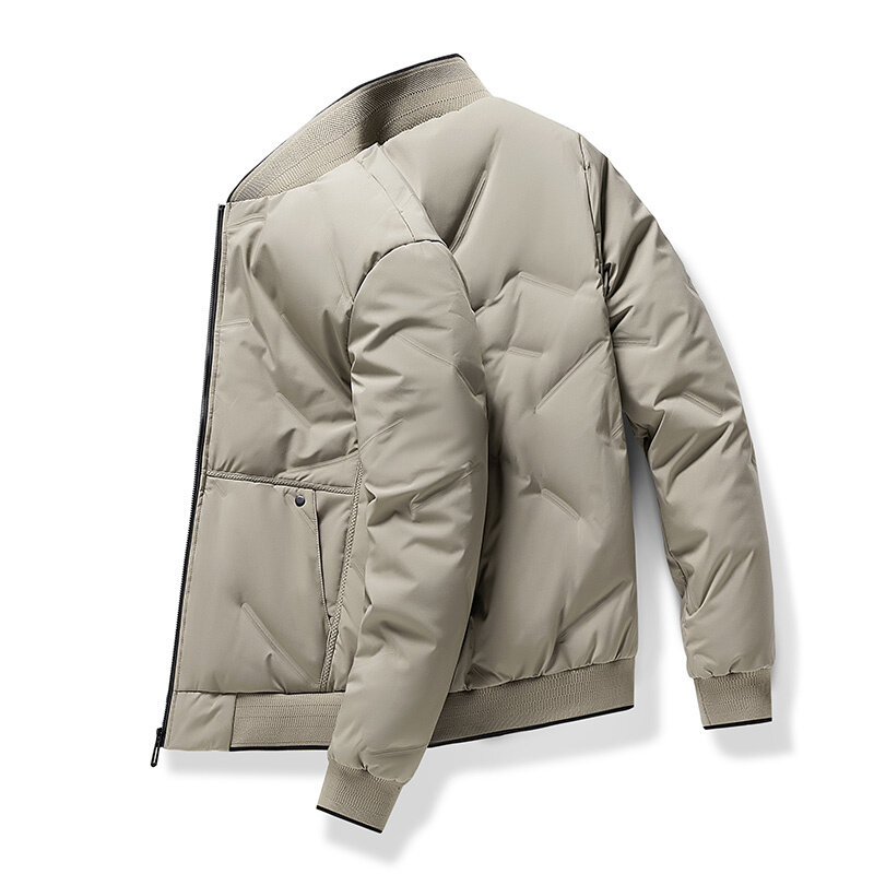 남성용 겨울 다운 재킷, 단색 야구 칼라 슬림 겨울 따뜻한 코트, 쿠아슬라 스탠드 그레이 덕 다운 재킷, 지퍼 아우터