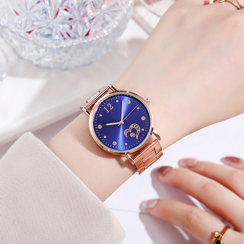 여성용 럭셔리 크리스탈 팔찌 시계, 여성용 패션 쿼츠 시계, 스틸 여성 손목시계, Reloj Mujer