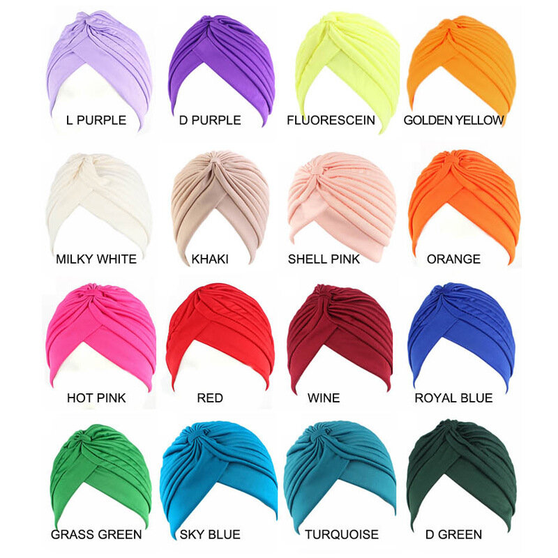 Turbante de torção elástico monocromático para homens e mulheres, hijab muçulmano, chapéu indiano, lenço simples, moda casual, novo, 2023