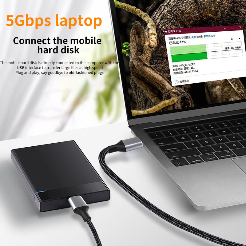 Tipo C para Micro B Cabo USB, Disco Rígido, 5Gbps, Cabo de dados de alta velocidade para MacBook, Laptop, Telefone, SSD externo, HDD, Câmera