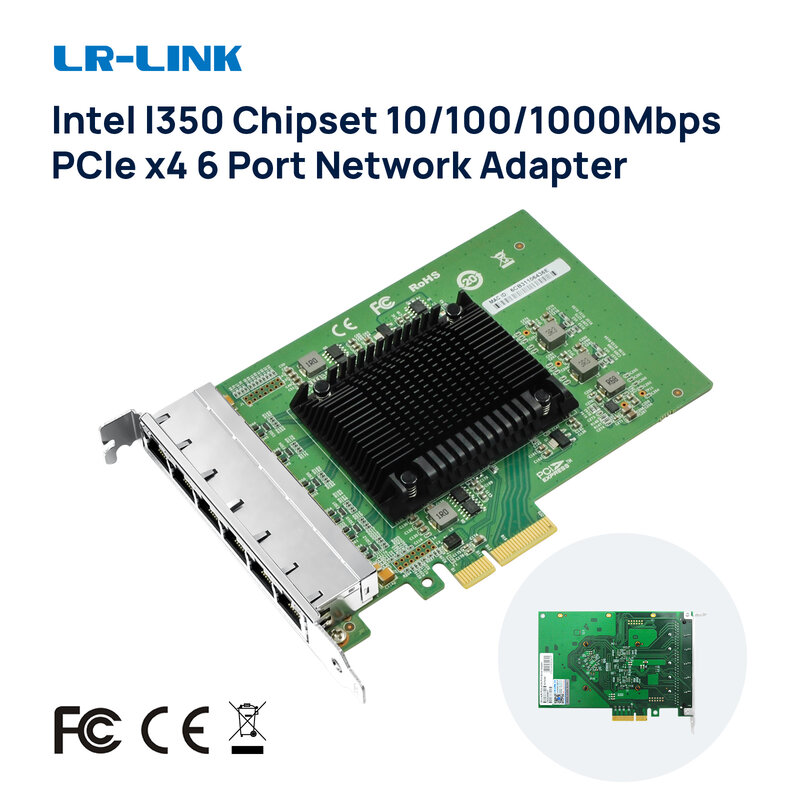 LR-LINK 2006PT Enam Port Gigabit PCIe X4 Kartu Jaringan RJ45 PCI Express Lan Ethernet Adaptor Server Intel I350 NIC