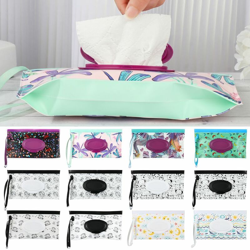 Outdoor Cute Carrying Case Portable Snap-Strap Flip Cover Tissue Box Cosmetic Pouch Stroller Accessories Wet Wipes Bag