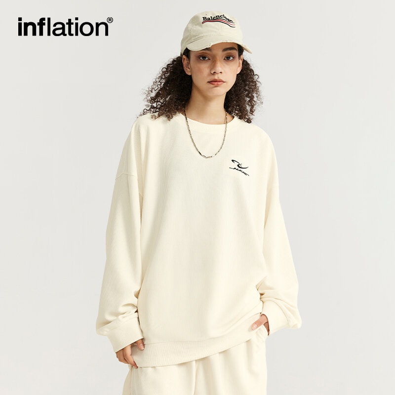 Inflação-agasalho oversized para homens e mulheres, sportswear, unisex, bordado de tecido, manga longa, camiseta e shorts set