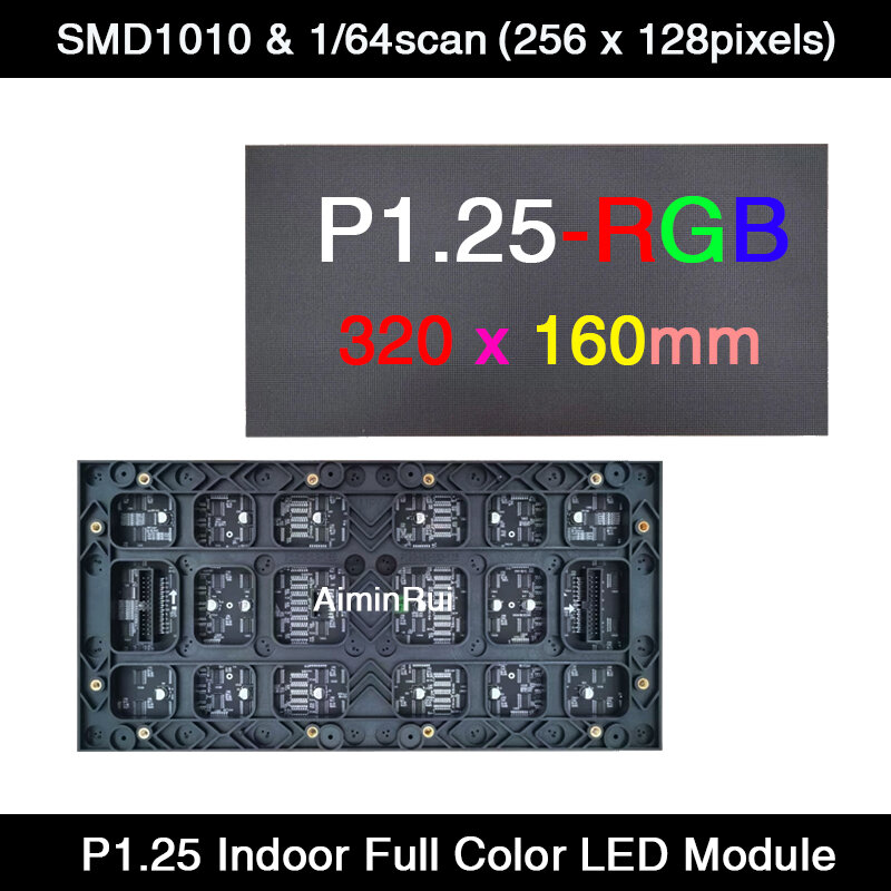 داخلي سمد LED وحدة لوحة ، عرض كامل اللون ، 3in 1 ، 1/64 المسح الضوئي ، SMD1010 ، HUB75E ، 256x128 بكسل ، مصفوفة ، 320x160 مللي متر ، 20 قطعة لكل مجموعة