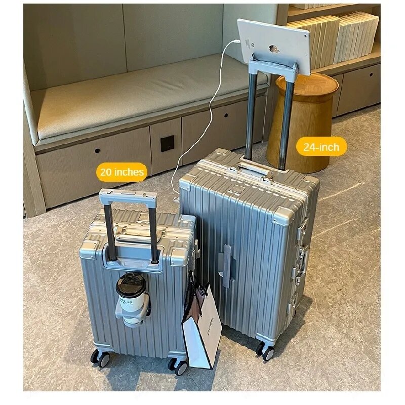 알루미늄 프레임 수하물 온 여행 가방, 음소거 범용 휠 암호 비즈니스 케이스, 다기능 기내 탑승 가방，기내용 캐리어 20인치，여행용캐리어