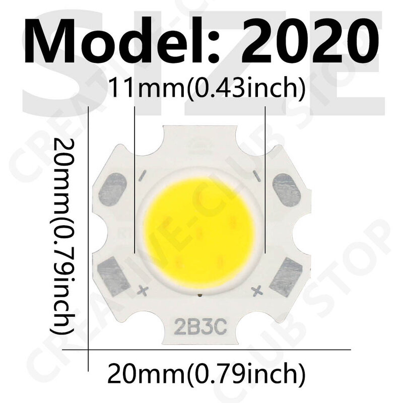 Bombilla LED COB de alta potencia, foco de luz de 20MM, 3W, 5W, 7W, 10W, tamaño de 250mA, 20 piezas unidades