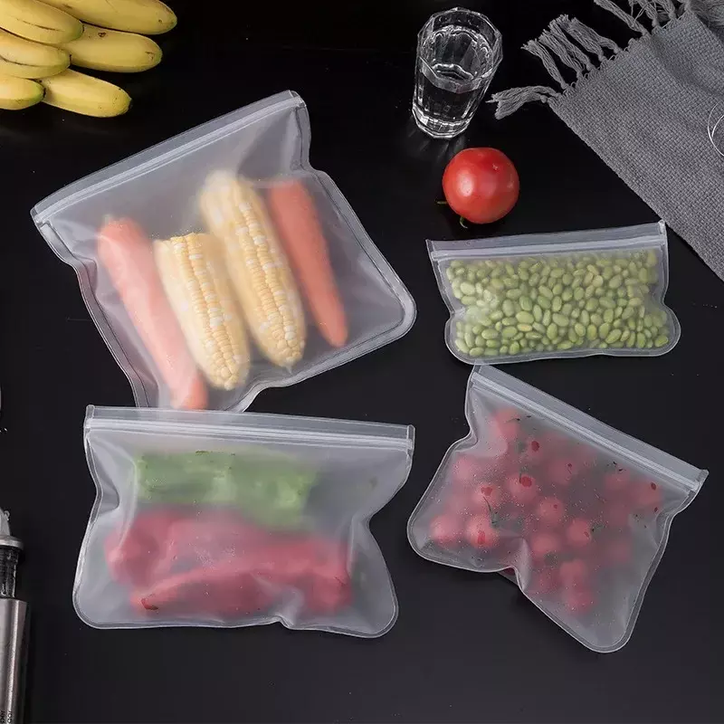 حقيبة طعام peva قابلة لإعادة الاستخدام للمجمد ، حقيبة تخزين سيليكون لتخزين الطعام ، قمة مانعة للتسرب ، منظم مطبخ ، خالية من bpa