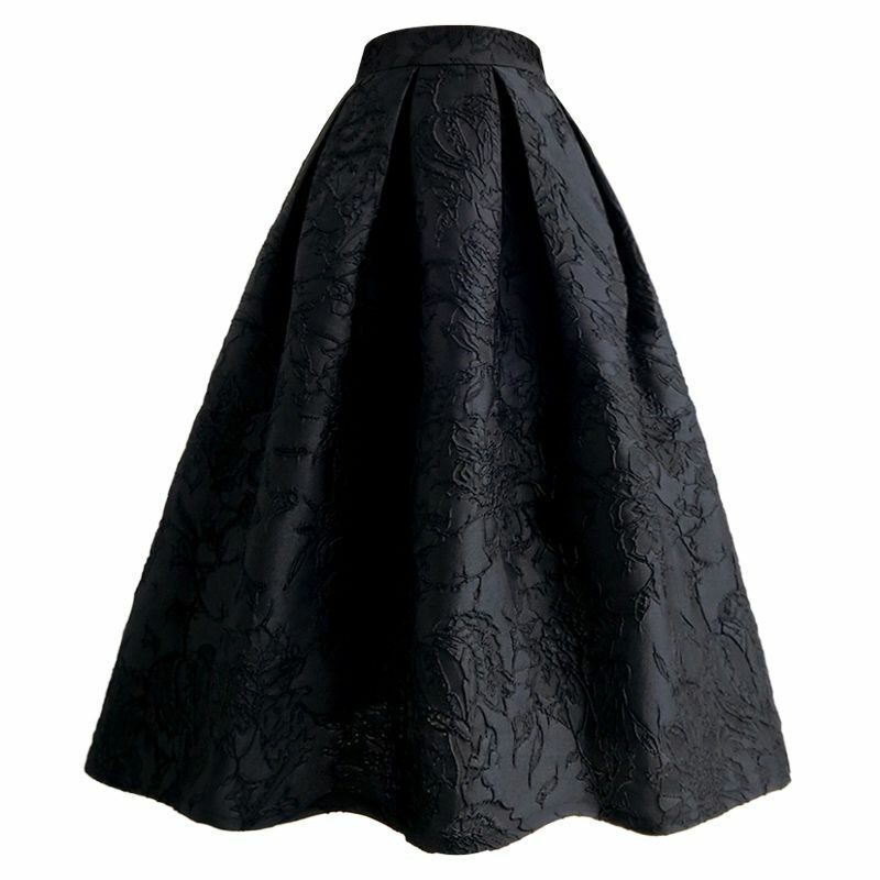 กระโปรงผ้าแจ็คการ์ดเอวสูงสำหรับผู้หญิง, กระโปรงผ้าแจ็คการ์ดเอวสูงไม่เรียบเข้ากับทุกชุดวินเทจ Q528