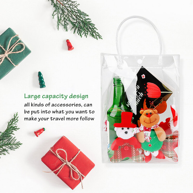 Tas tangan PVC transparan 1 ~ 10 buah, tas kemasan hadiah Natal dengan pegangan, tas Jelly, Tote Bening, perjalanan, Makeup bahu