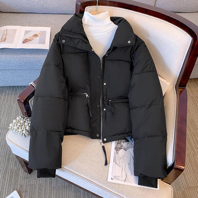 Manteau rembourré en coton pour femme, veste à col montant épaissi, protection du cou, veste courte coupe-vent pour femme, hiver