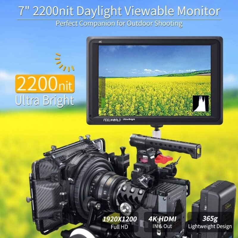 FEELWORLD FW279 7 Inch 2200nit Ultra Bright DSLR Camera Field Monitor High Brightness Sunlight Viewable Full HD 1920x1200 4K HDM