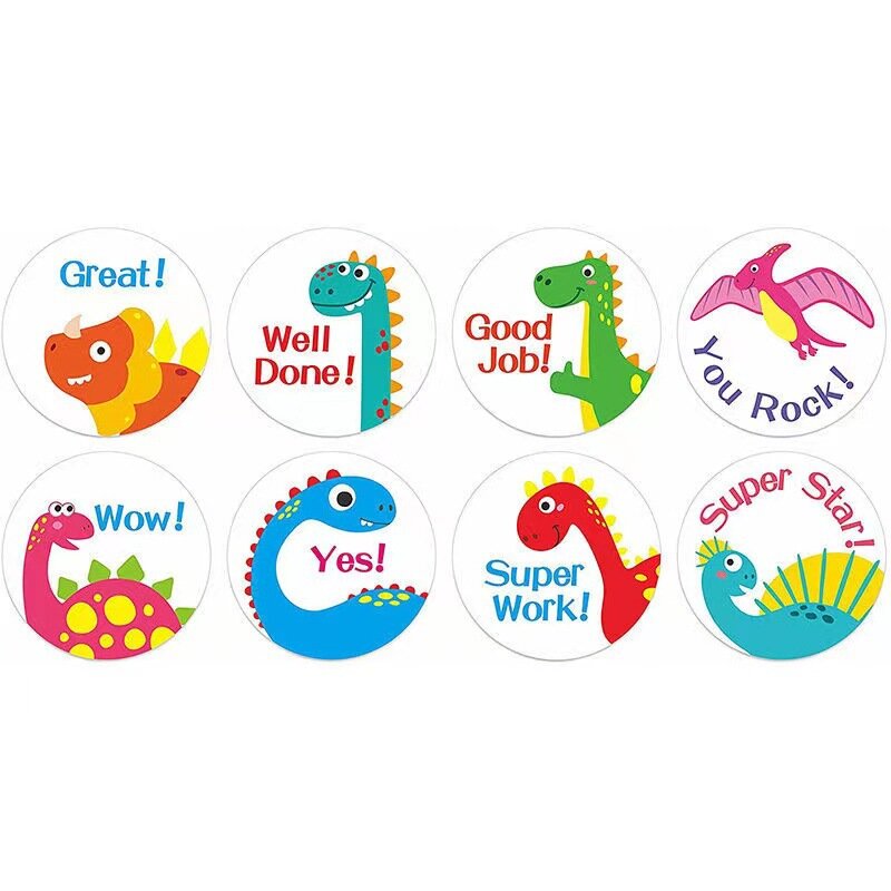 100-500pcs Cute Dinosaur Pattern Reward Encouragement Sticker Roll for Kids Motivational Stickers with Cute Animals for Students