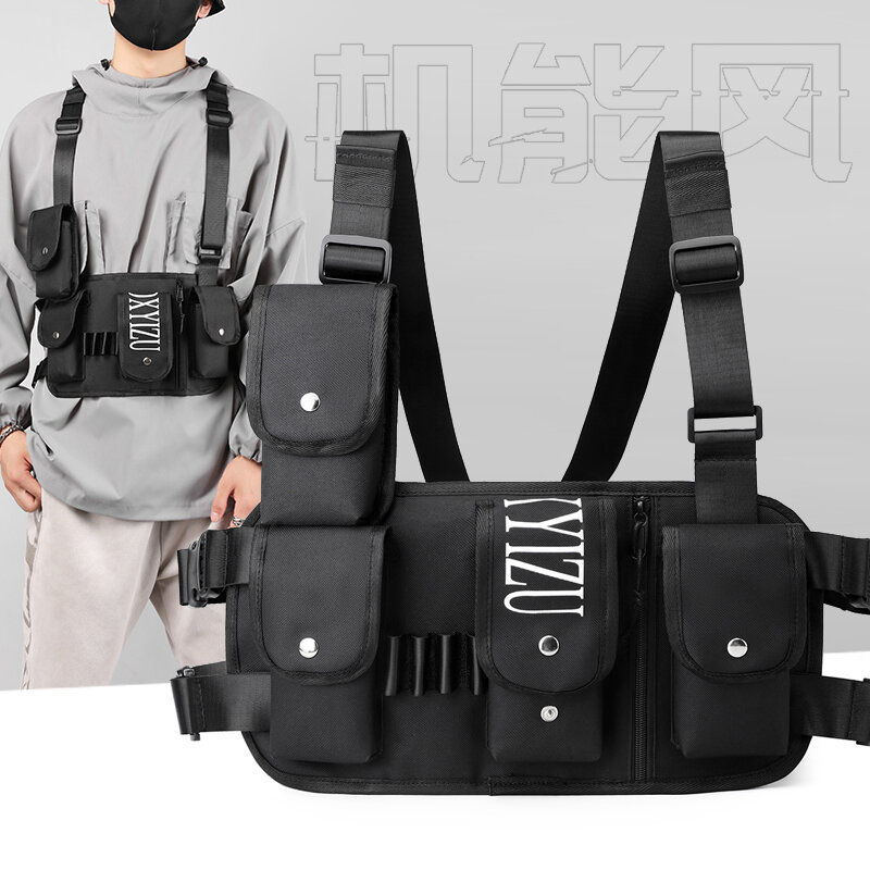 Bolsa de aparejo de pecho táctico de nailon de alta calidad para hombre, ropa de calle de moda, chaleco deportivo multifunción con bolsillos, bolsas de pecho Unisex de Hip Hop