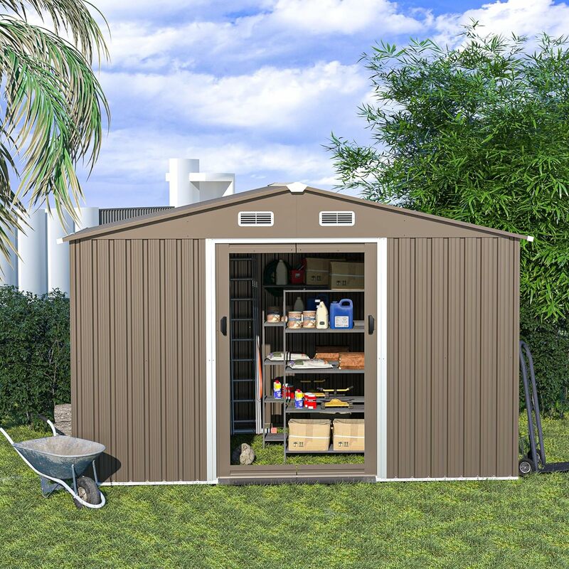 Outdoor Storage Shed,10' x 8' Waterproof Metal Tool Shed with Door,Ramp Plate for Garden,Backyard,Patio,Outside