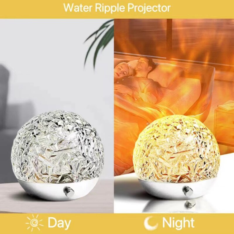 Dynamic Water Ripple Projector Night Light Crystal Lamp Decor Home Bedroom Aesthetic Atmosphere Holiday Novelty Gift Spinner Led