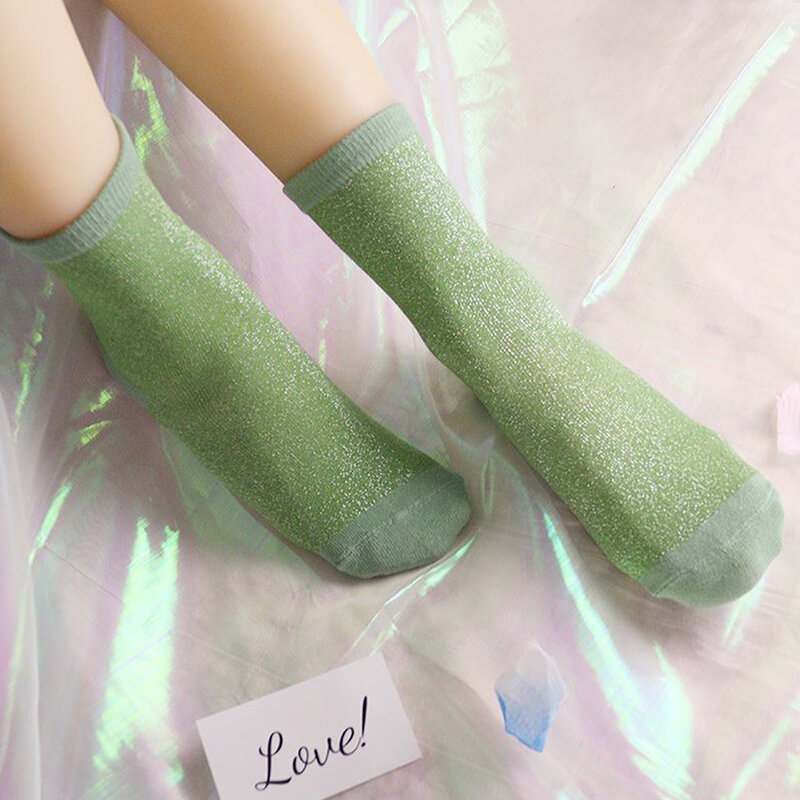 Красочные блестящие носки, женские яркие шелковые свободные носки в стиле пэчворк, модные блестящие чулки, женские носки с блестками, милые блестящие носки