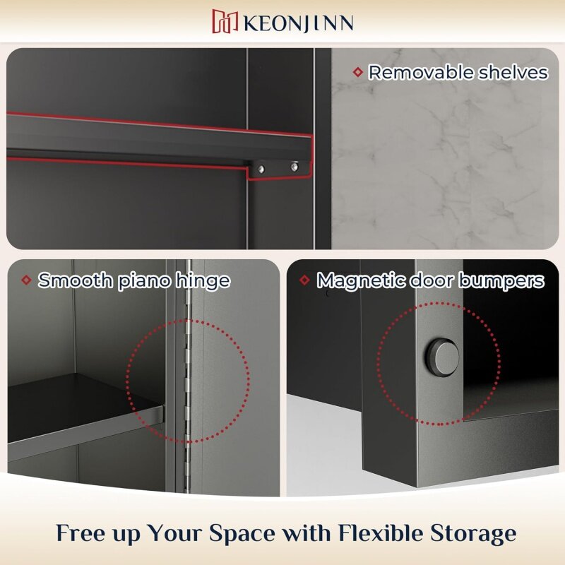 Keonjinn-armarios de medicina para baño, mueble negro de 20x26 pulgadas con espejo empotrado o superficie montada en la pared, aleación de aluminio enmarcado cónico