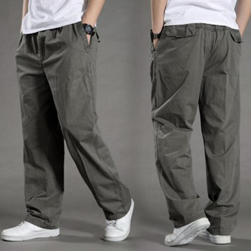 Elastic Waist Cargo Pants Men's Spring Fall Cargo Pants with Elastic Waist Drawstring Casual Loose Fit Trousers for Comfortable