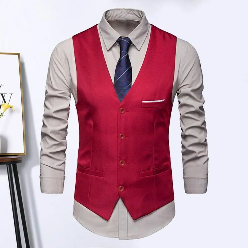 Heren Pak Vest Formeel Zakelijk Vest Mouwloos Slim Fit V-Hals Vest Met Anti-Rimpel Zijdeachtige Stof Single-Breasted