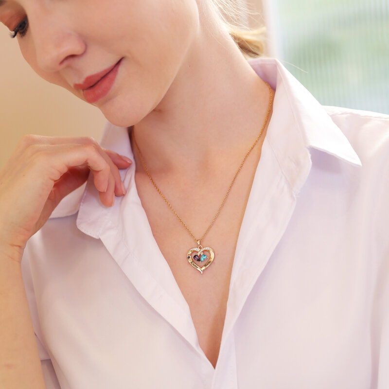 Kalung Liontin Hati Nama Kustom Kalung Batu Kelahiran Kustom Hadiah Perhiasan Kalung Hari Ibu Unik