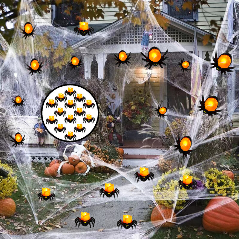 2 szt. Halloweenowe lampa w kształcie dyni elektroniczne światło świec pająka na imprezę domowe nocne światło rekwizyty z błędem nawiedzonego domu