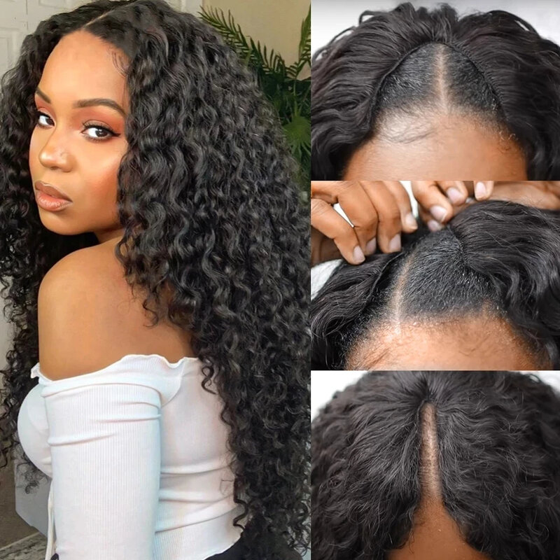 Deep Curly V Part Wig Human Hair No Leave Out Brazilian Deep Wave Human Hair Wigs for Women U Part Glueless Virgin Wigs On Sale