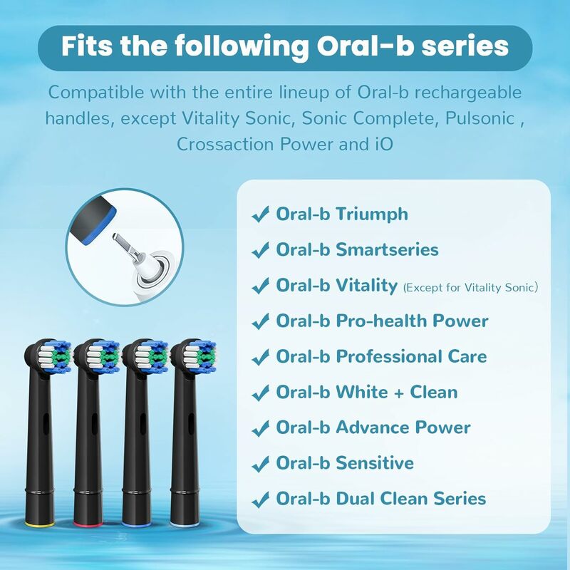 Escova de substituição para Oral B Escovas Elétricas, Pro Health, Triumph, Advance Power, 3D Excel, Bicos Pretos