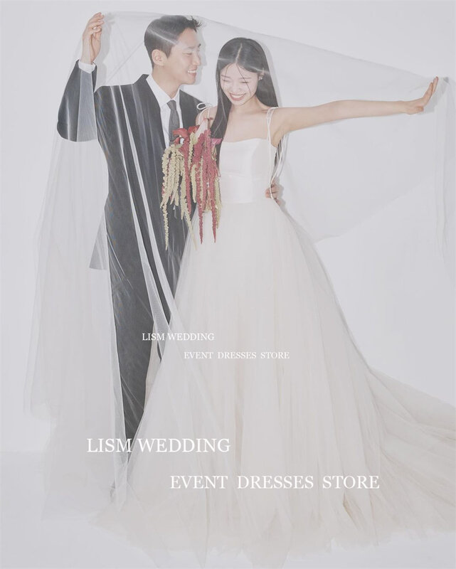 LISM Sweetheart Spaghetti Straps Wedding Dresses Satin Tulle Backless Dresses 2024 Bride Gown Floor Length Custom Bridal Dress