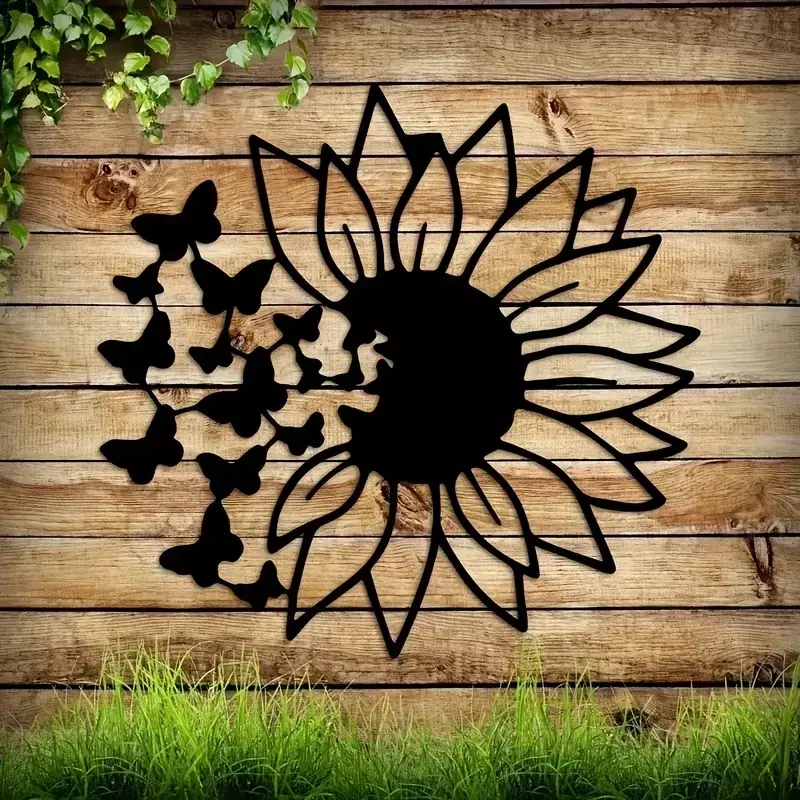 Butterfly Sunflower Wall Decor, Metal Wall Hanging Decoration, Birthday Party Supplies, Room Decor Outdoor Modern Art Home Decor