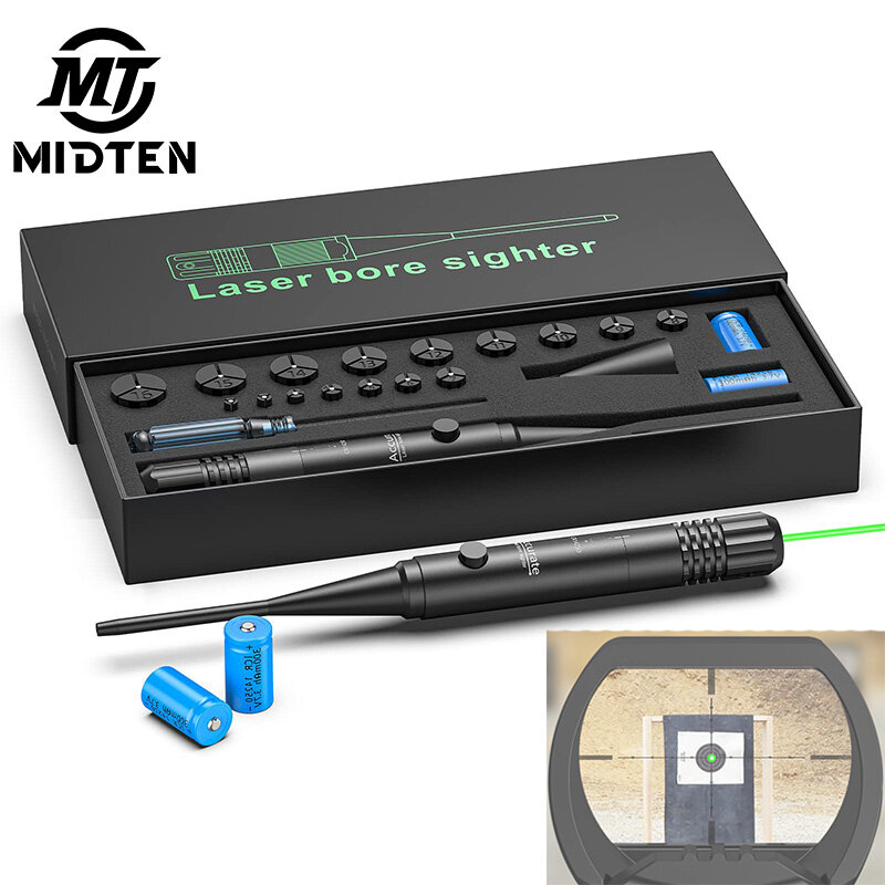 MidTen Pistol Rifle Shotgun Green Laser Bore Sighter Com Box Hunting Sight Kit 0,17 a 12GA Calibre Boresighter Button Switch