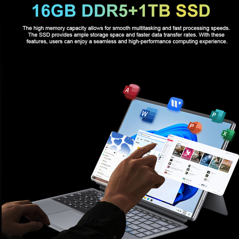 Crelander 2 en 1 ordinateur portable Intel N100 ordinateur portable 14 pouces 2K écran tactile ddr4 16gb RAM Mini tablette pc portable