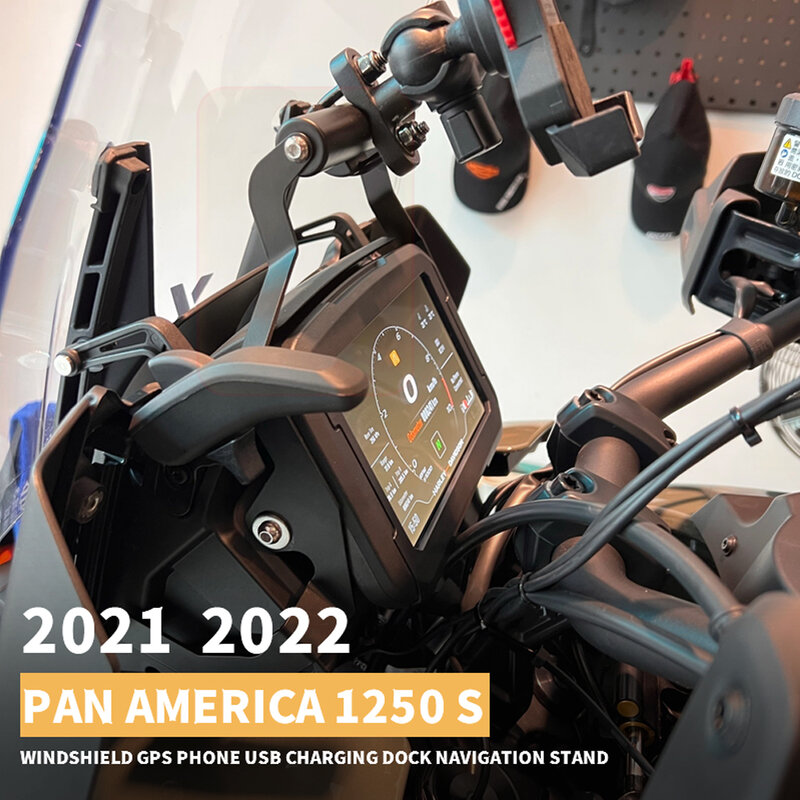 Dudukan Braket Navigasi Dudukan Pengisi Daya Nirkabel Usb Telepon Gps Kaca Depan Sepeda Motor untuk Pan Amerika 1250 S PA1250 S